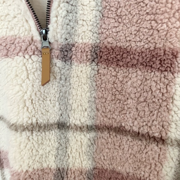 Thread & Supply Plaid Quarter Zip Teddy Pullover, Size XS - Picture 4 of 11
